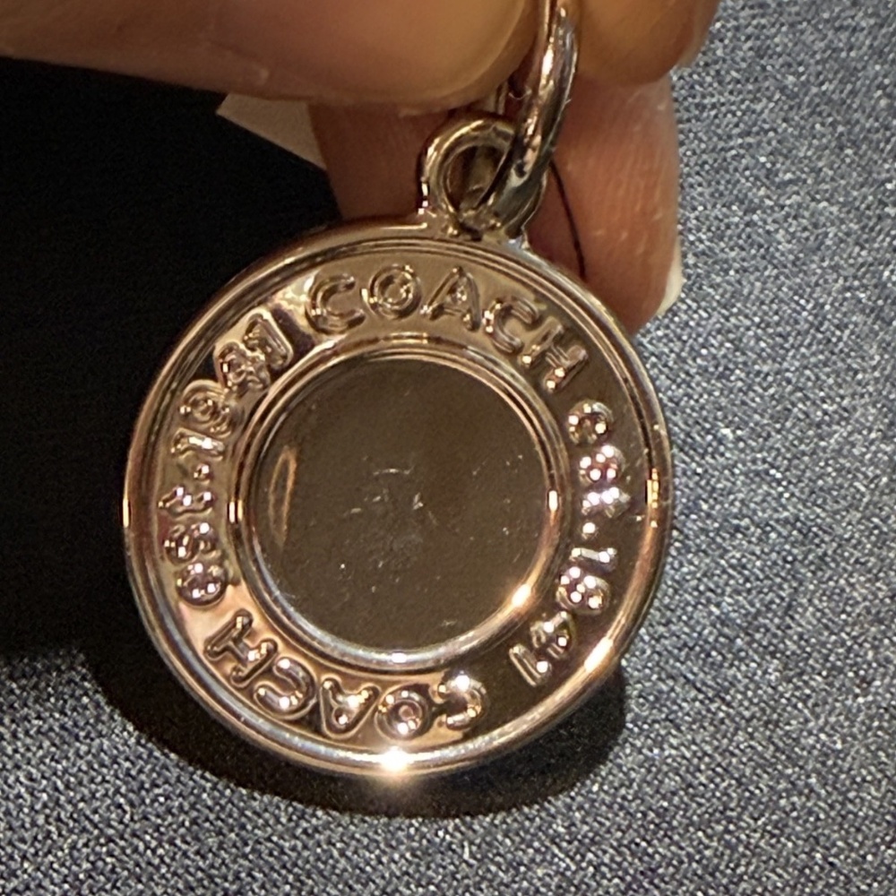VINTAGE COACH 1941 Round Silver Chrome Metal Disc Charm Keychain Hang Tag 1"